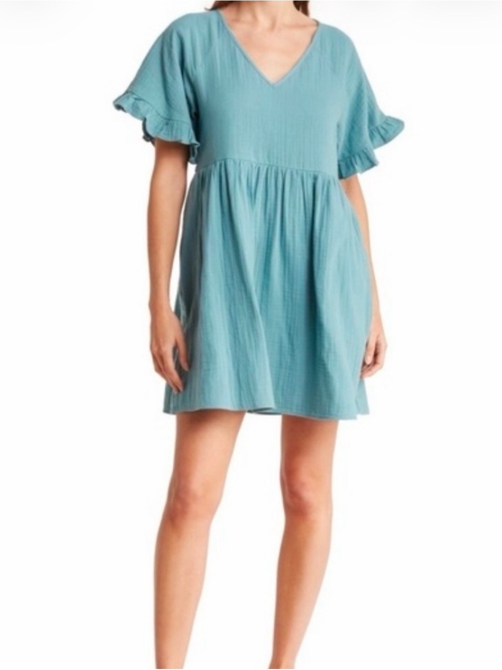 Madewell Gauze Babydoll Mini Dress in dusty teal